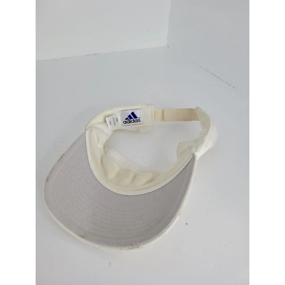 White‎ Adidas 3D Bar Sun Visor Hat 90's Vintage Adjustable Golf Casual Hat